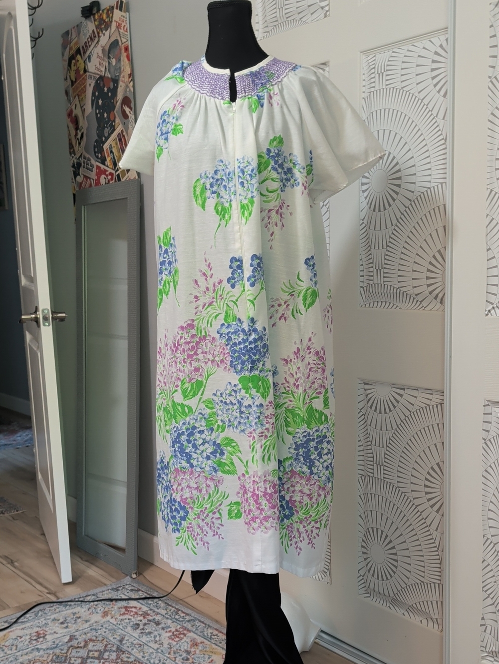 Vintage Floral Pattern Cotton House Coat/Robe With Pockets